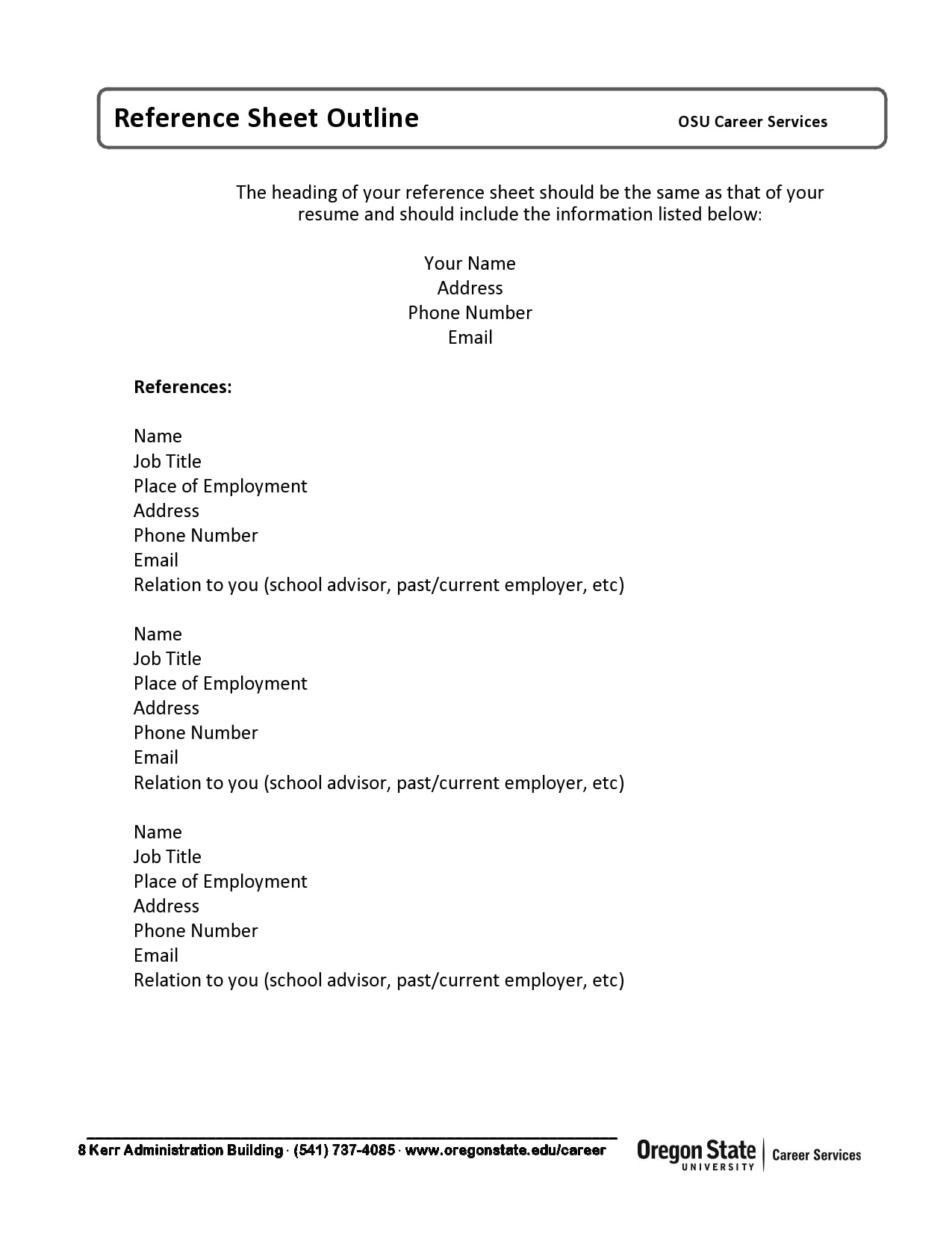 Free Printable Reference Sheet