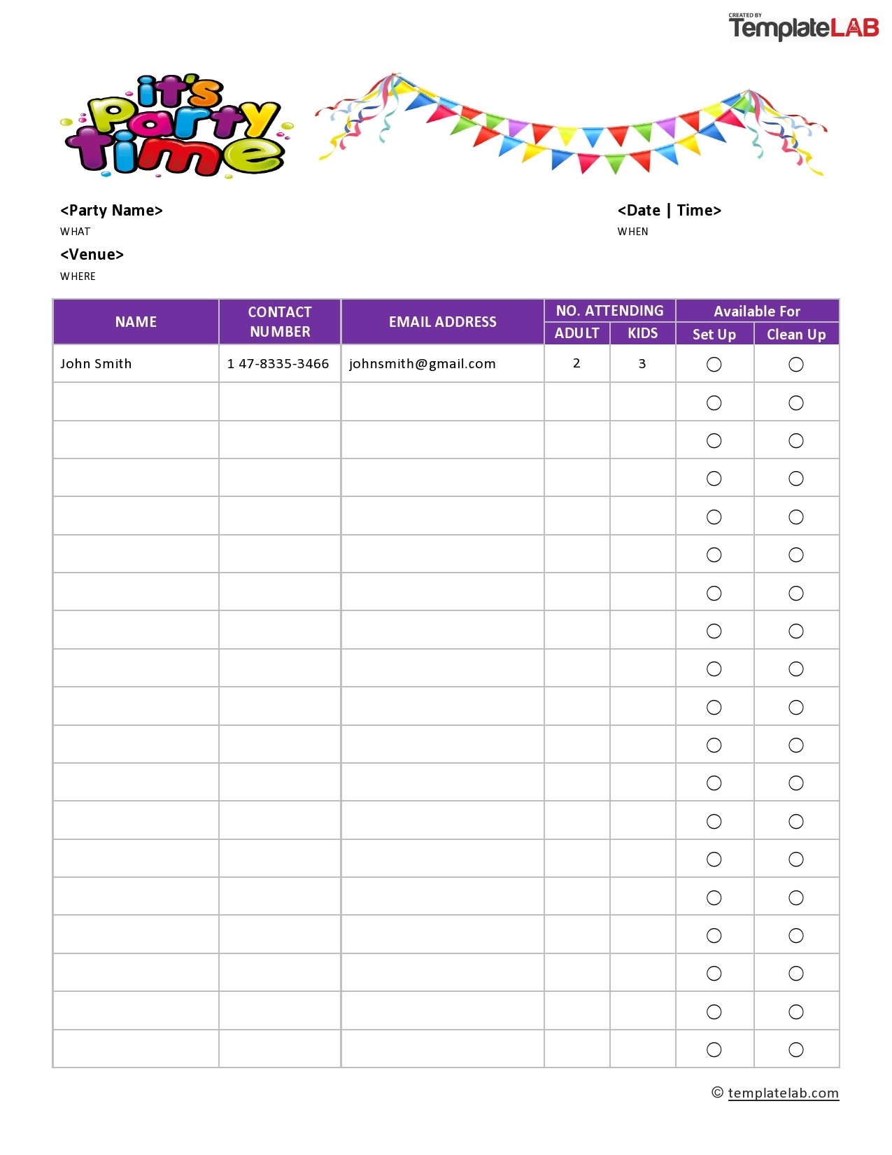 Snack Sign Up Sheet Printable