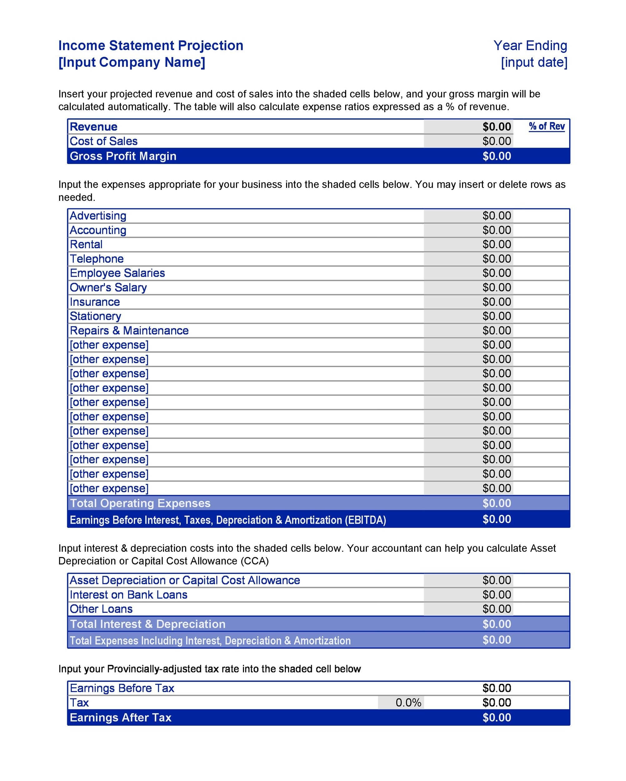 Free Printable Of Income Statement Template