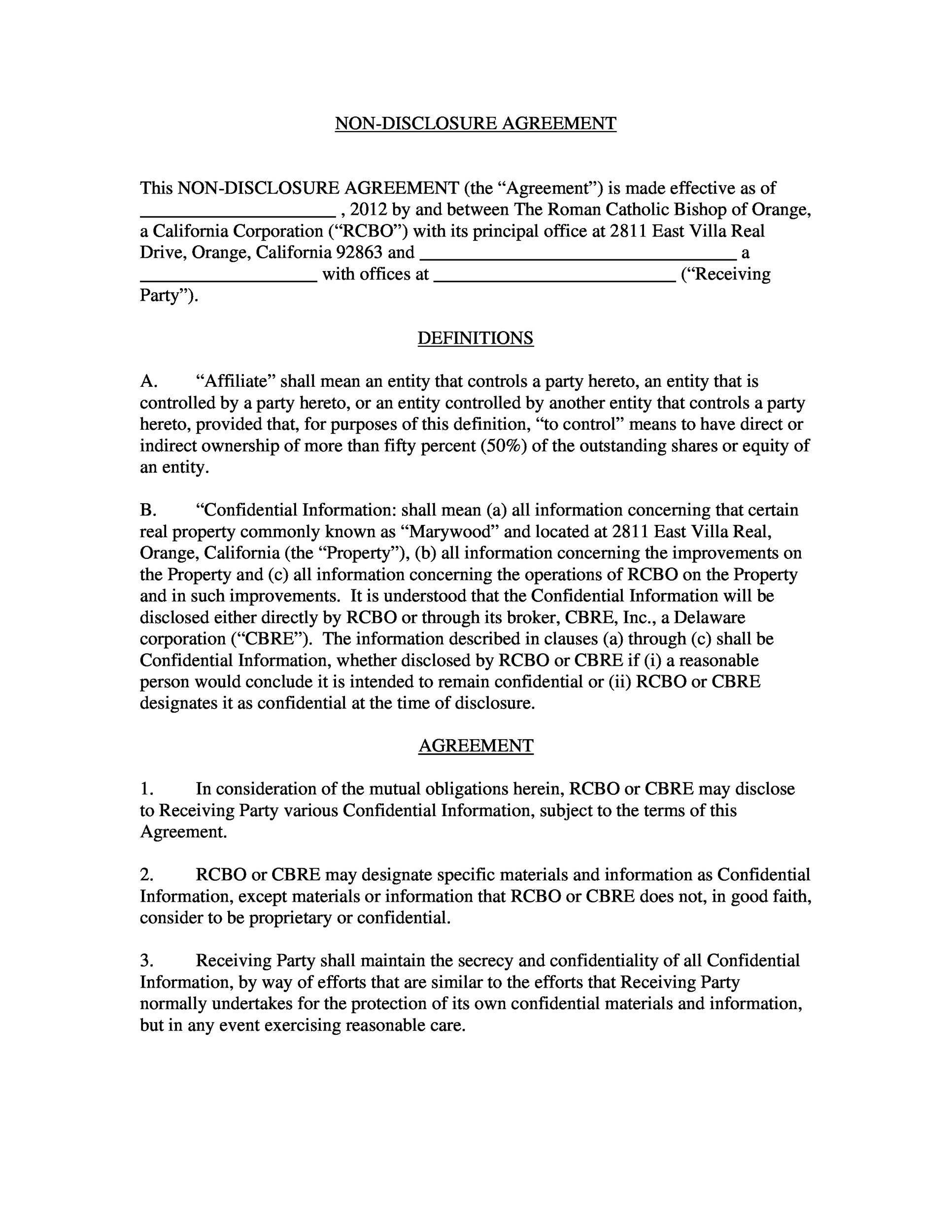 Free Printable Non Disclosure Agreement Template