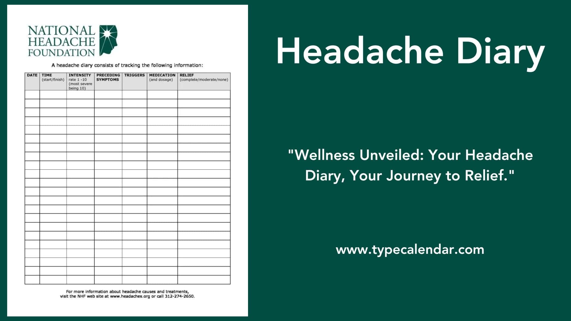 45 Free Printable Headache Diary Templates PDF Excel 
