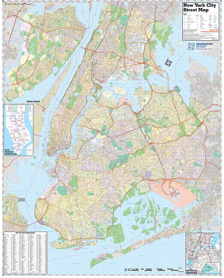 5 Boroughs Of New York City NYC Laminated Wall Map Geographia Maps