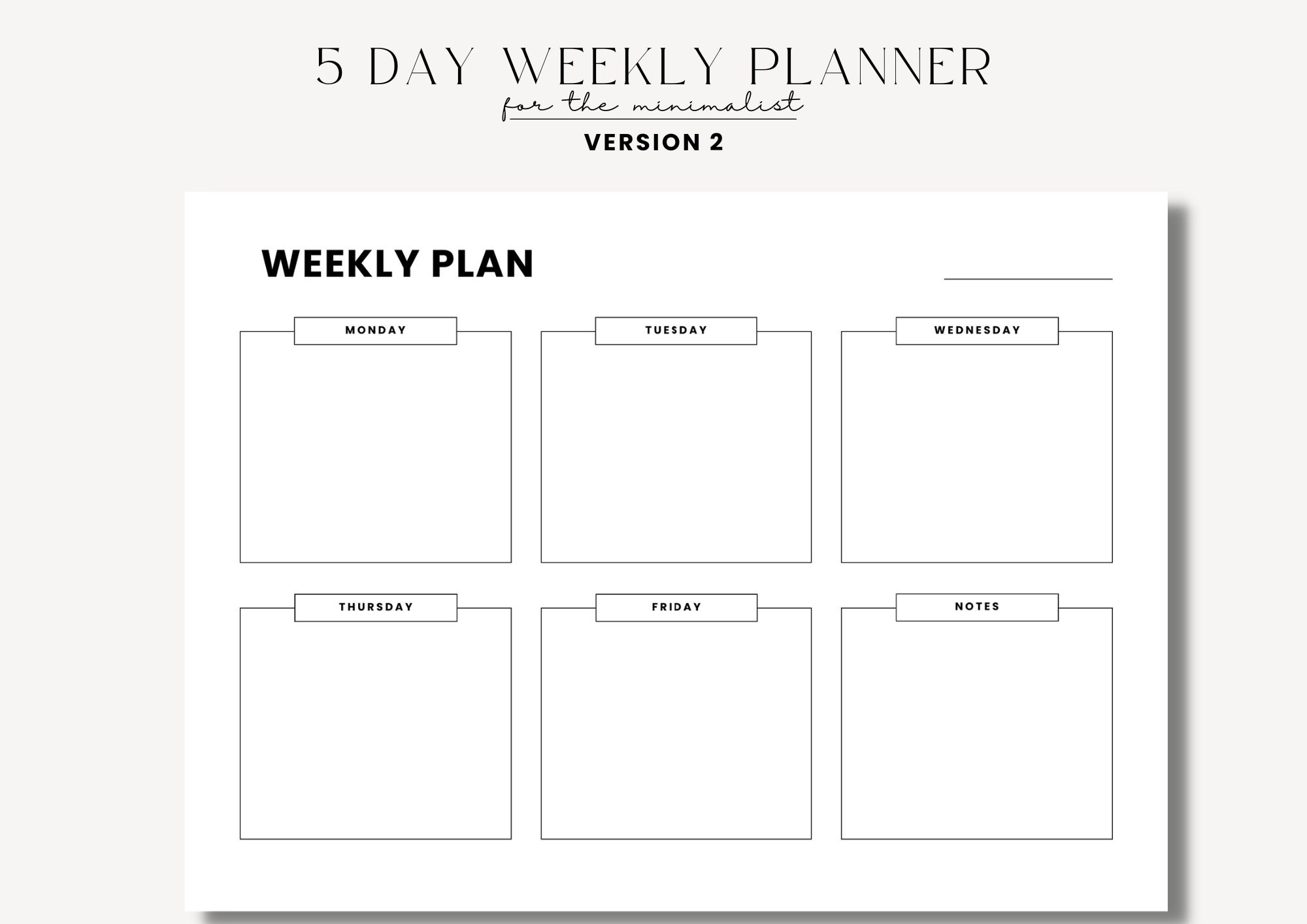 5 Day Weekly Planner Printable Minimalist Weekly Schedule Weekly Planner Week At A Glance Weekly Planner Landscape Printable Week Plan Etsy