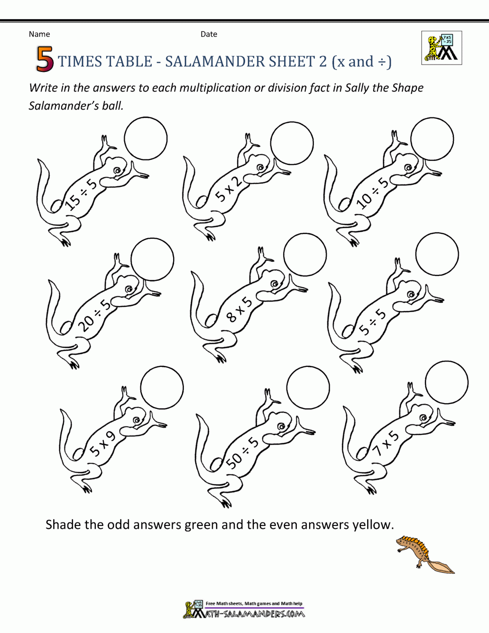 5 Times Table Worksheet Page