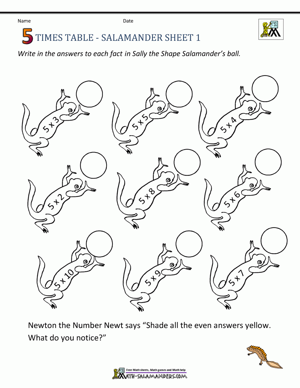 Printable 5 Times Table Worksheets