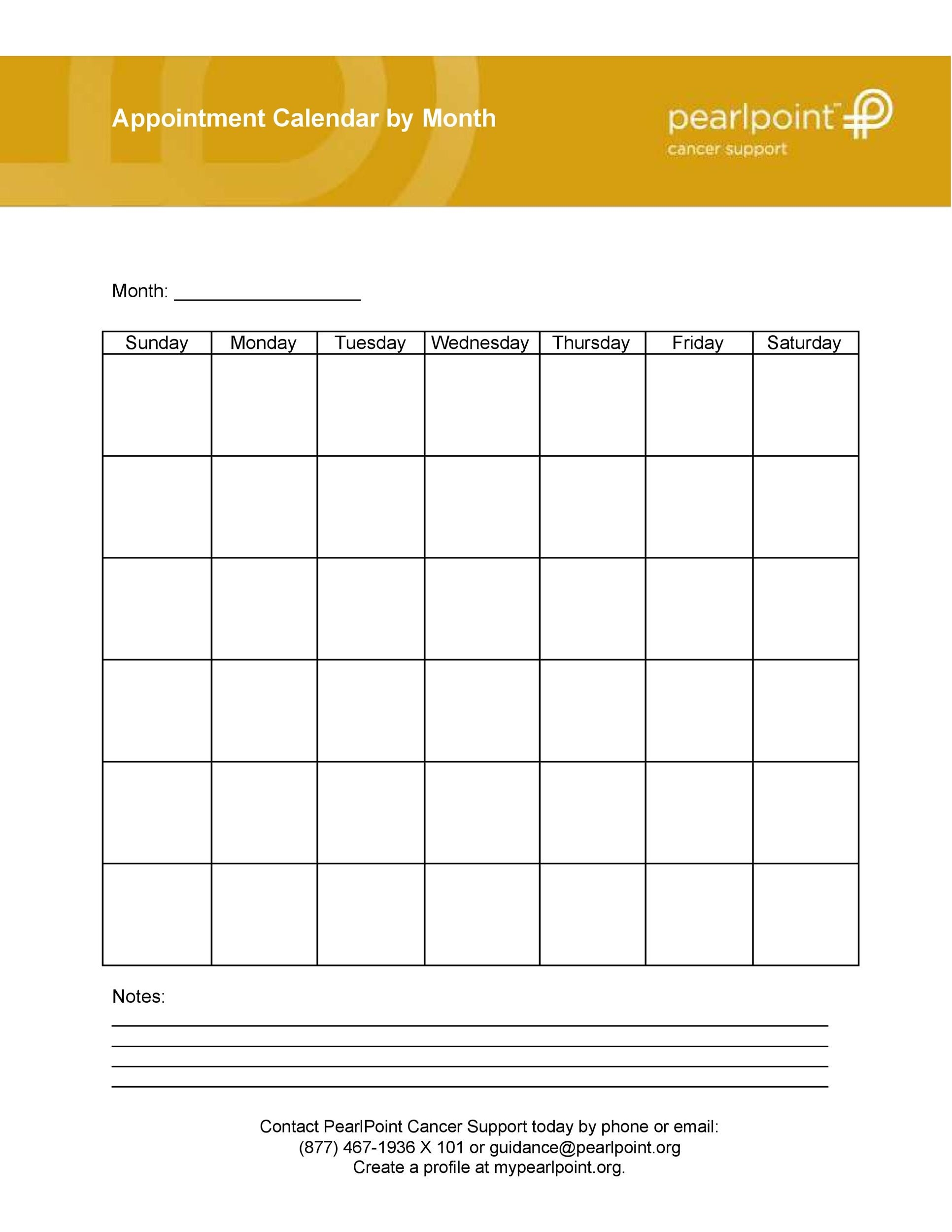 Monthly Printable Appointment Calendar