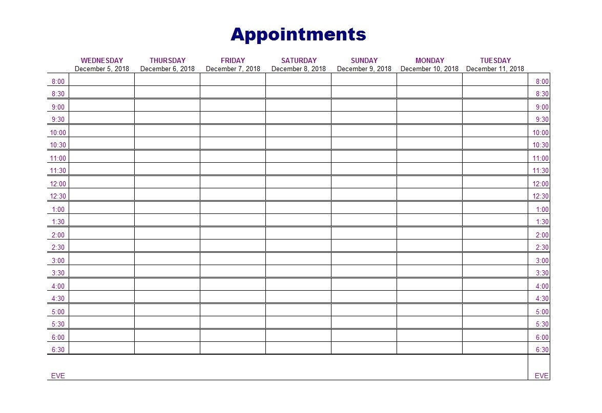 50 Printable Appointment Schedule Templates u0026 Appointment Calendars 