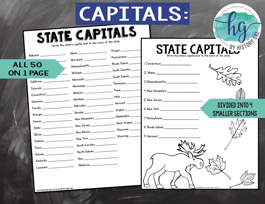 States And Capitals Map Printable Pdf