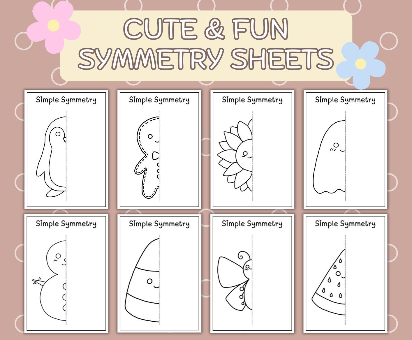 50 Symmetry Drawing Worksheets Preschool Homeschool Fine Motor 