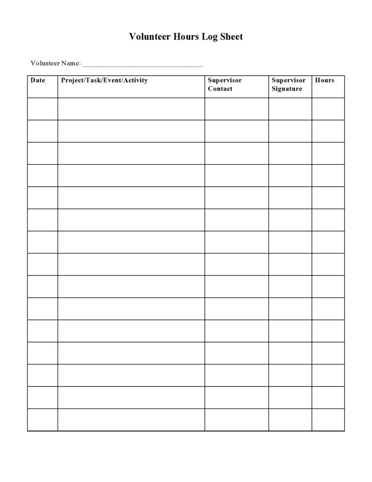 56 Blank Volunteer Hours Log Templates Excel Word 