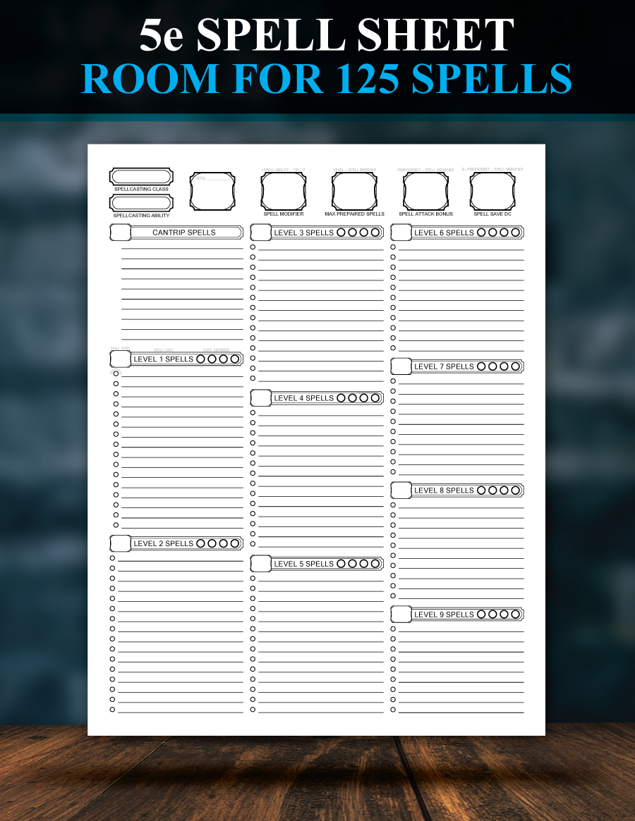 Printable Dnd 5e Spell Sheet Printable Dnd 5e Spell Sheet