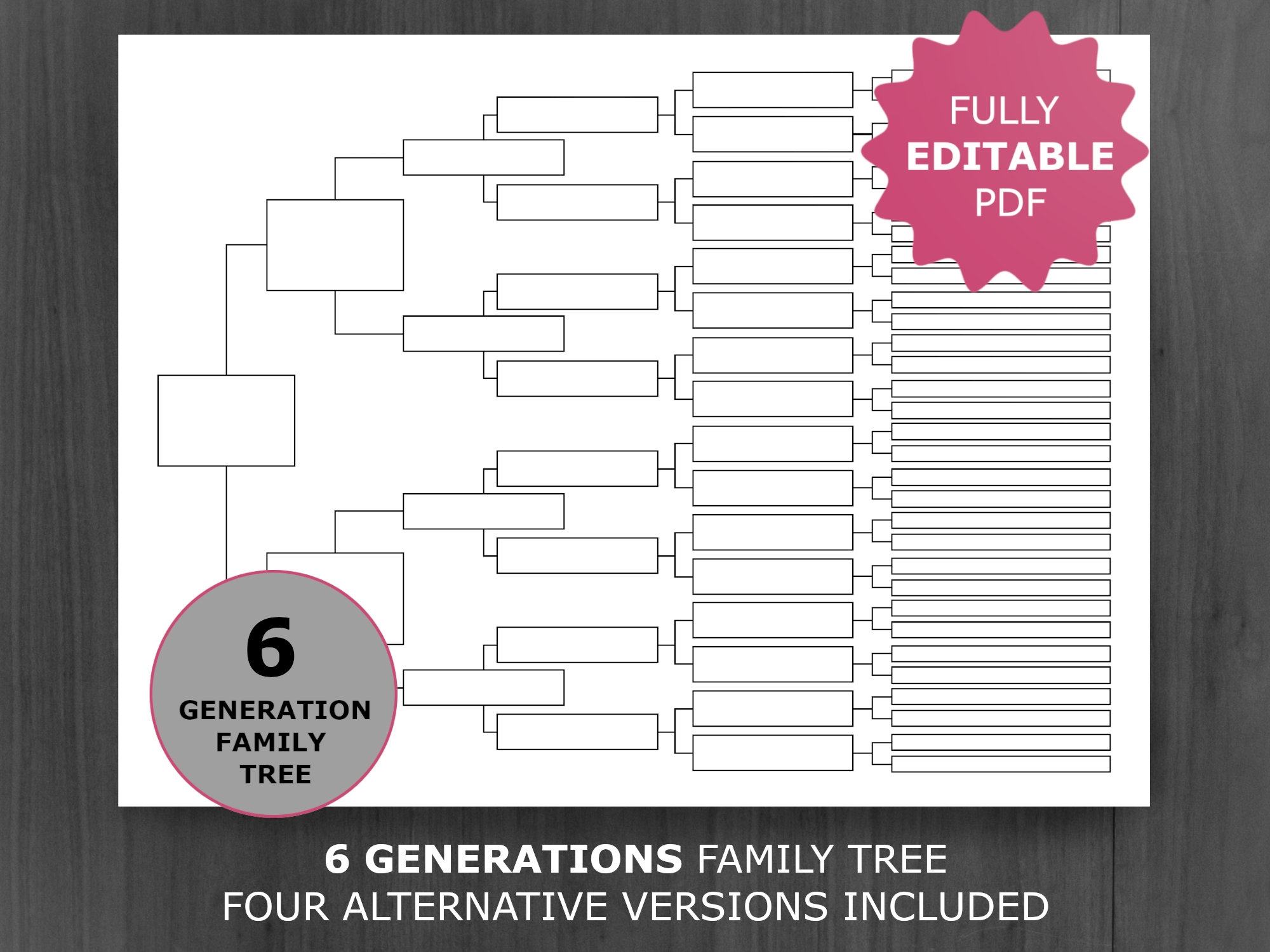 6 Generation Family Tree Chart Printable And Editable Genealogy Template PDF Etsy