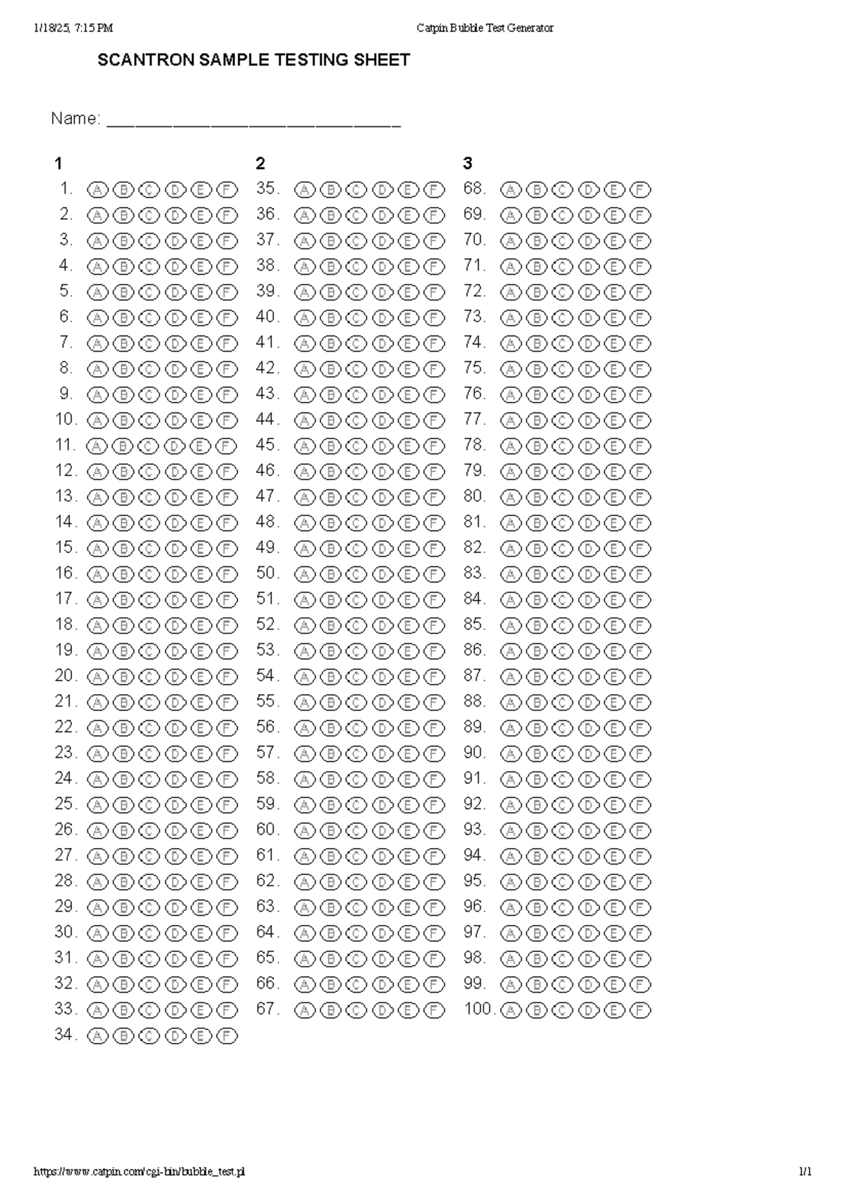7 15 PM Catpin Bubble Test Generator SCANTRON Sample Sheet Studocu