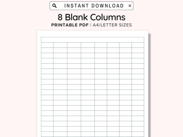 8 Blank Columns Chart Text Input Print And Write Printable Digital Download Blank Column Template Printable Columns Columns W Title PDF Etsy