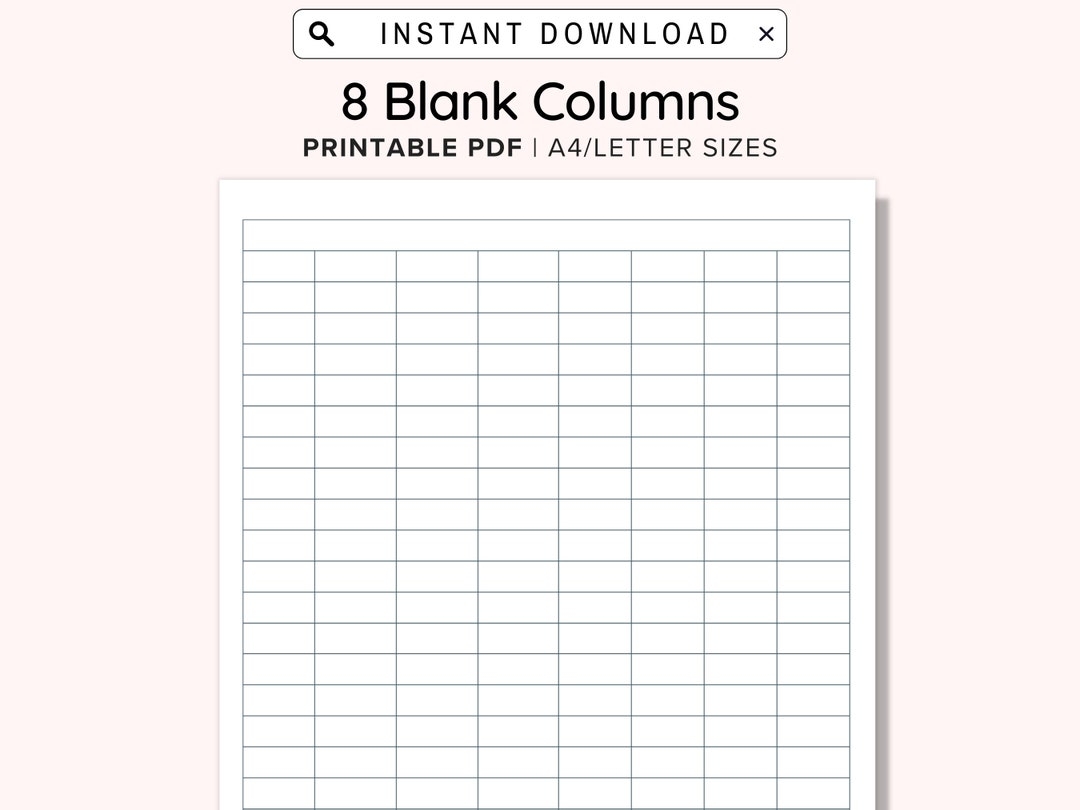 8 Blank Columns Chart Text Input Print And Write Printable Digital Download Blank Column Template Printable Columns Columns W Title PDF Etsy
