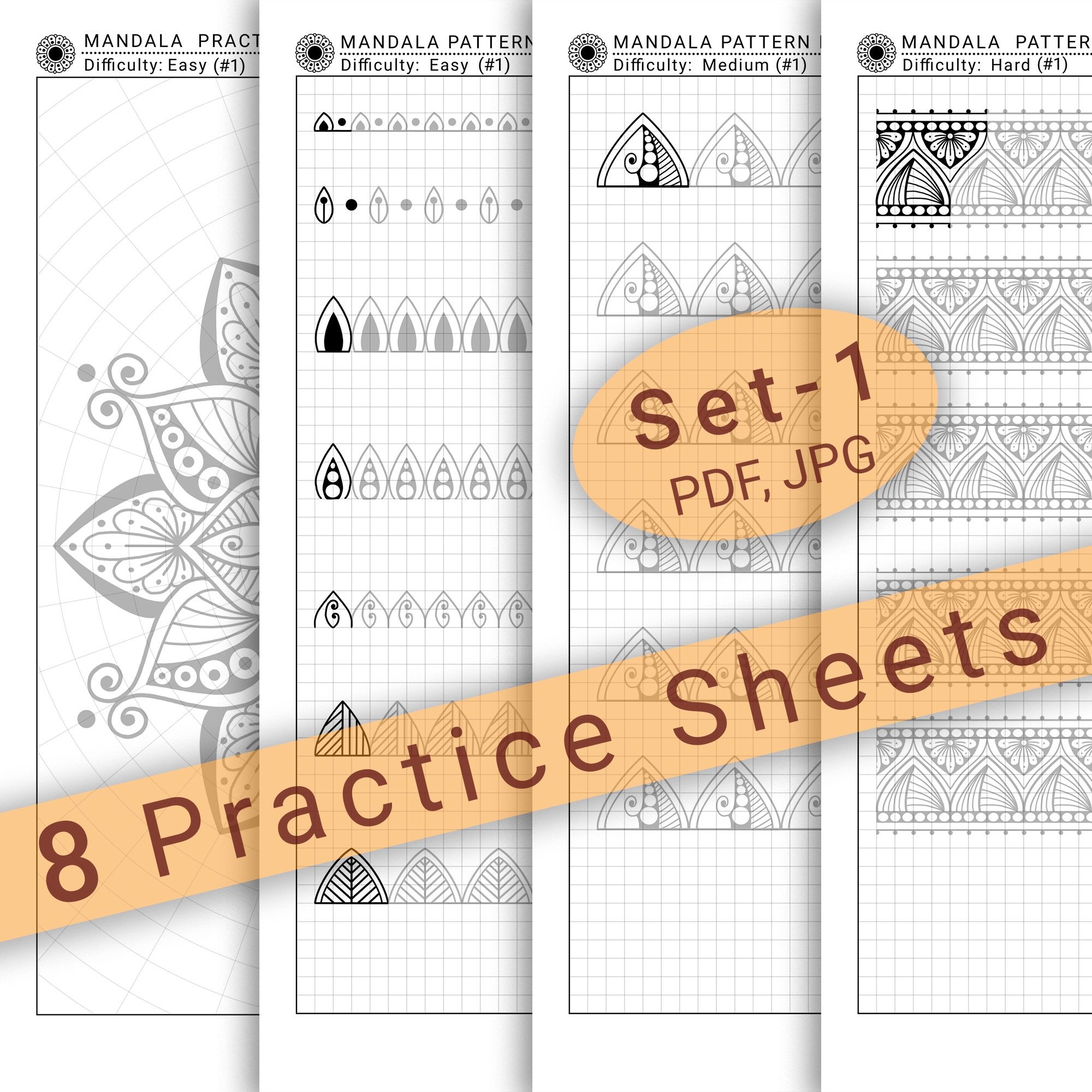 8 Mandala Practice Sheets set 1 In PDF JPG For Mandala Practice And Art Therapy Instant Digital Download In A4 Size Etsy