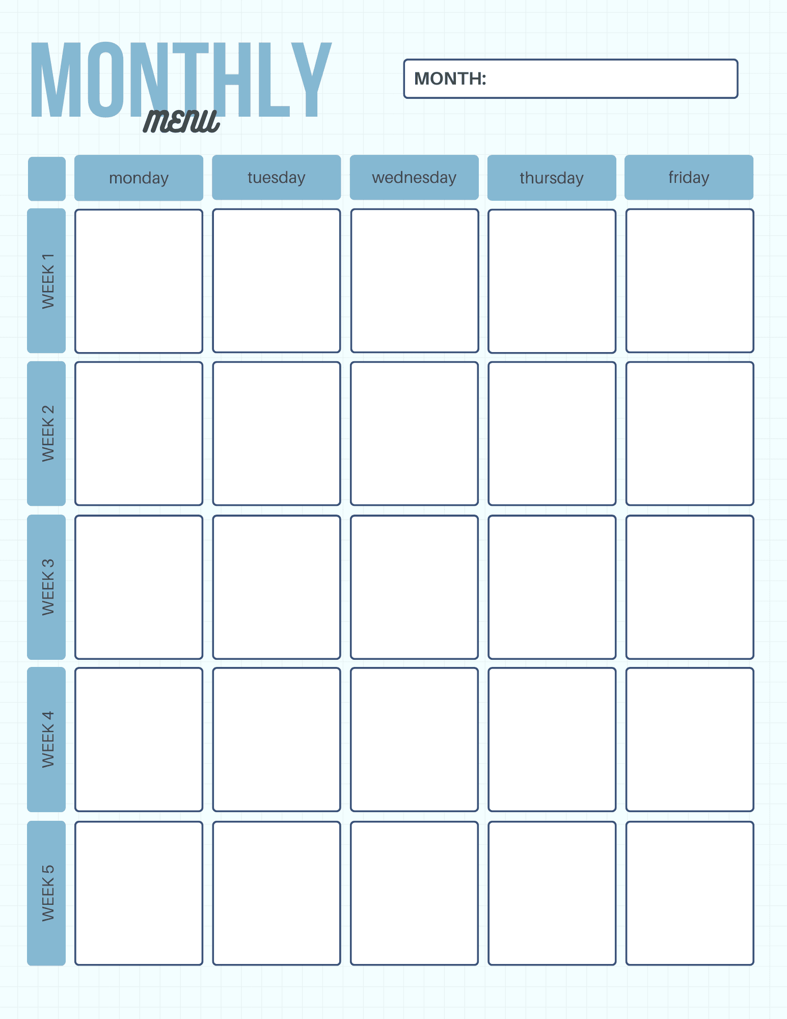 8 Monthly Meal Planner Templates Printable Menu 8 Monthly Meal Planner Templates Printable Menu