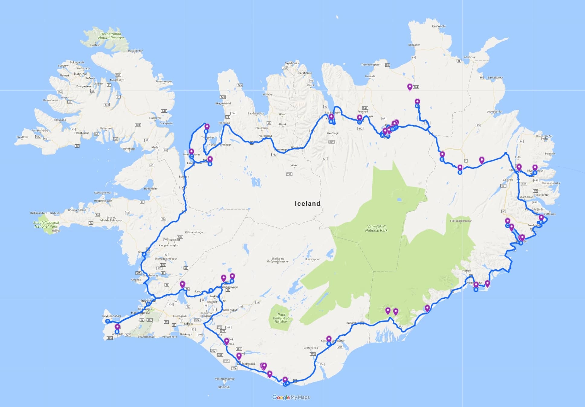 Printable Road Map Of Iceland