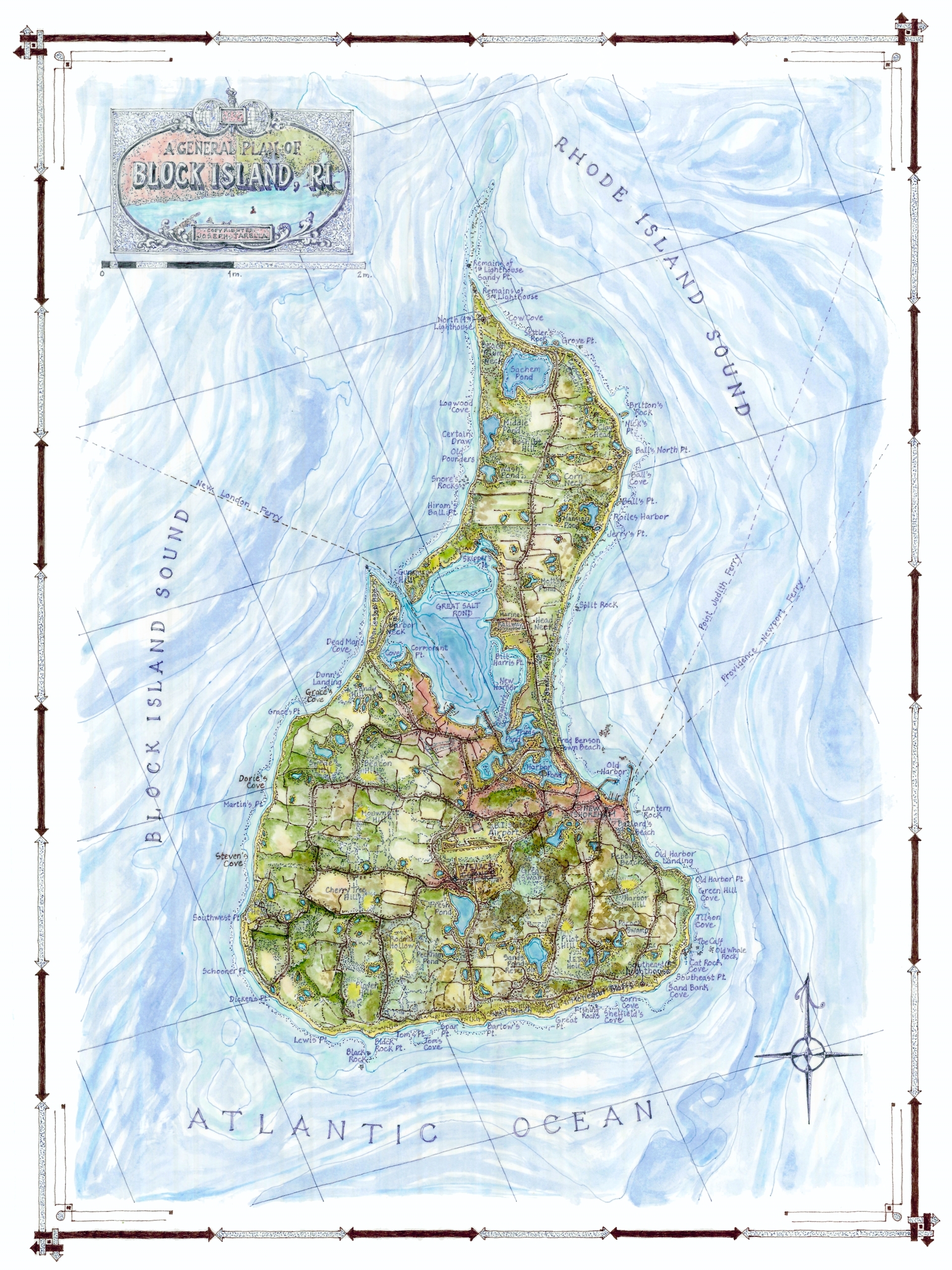 A General Plan Of Block Island RI Coastal Art Maps
