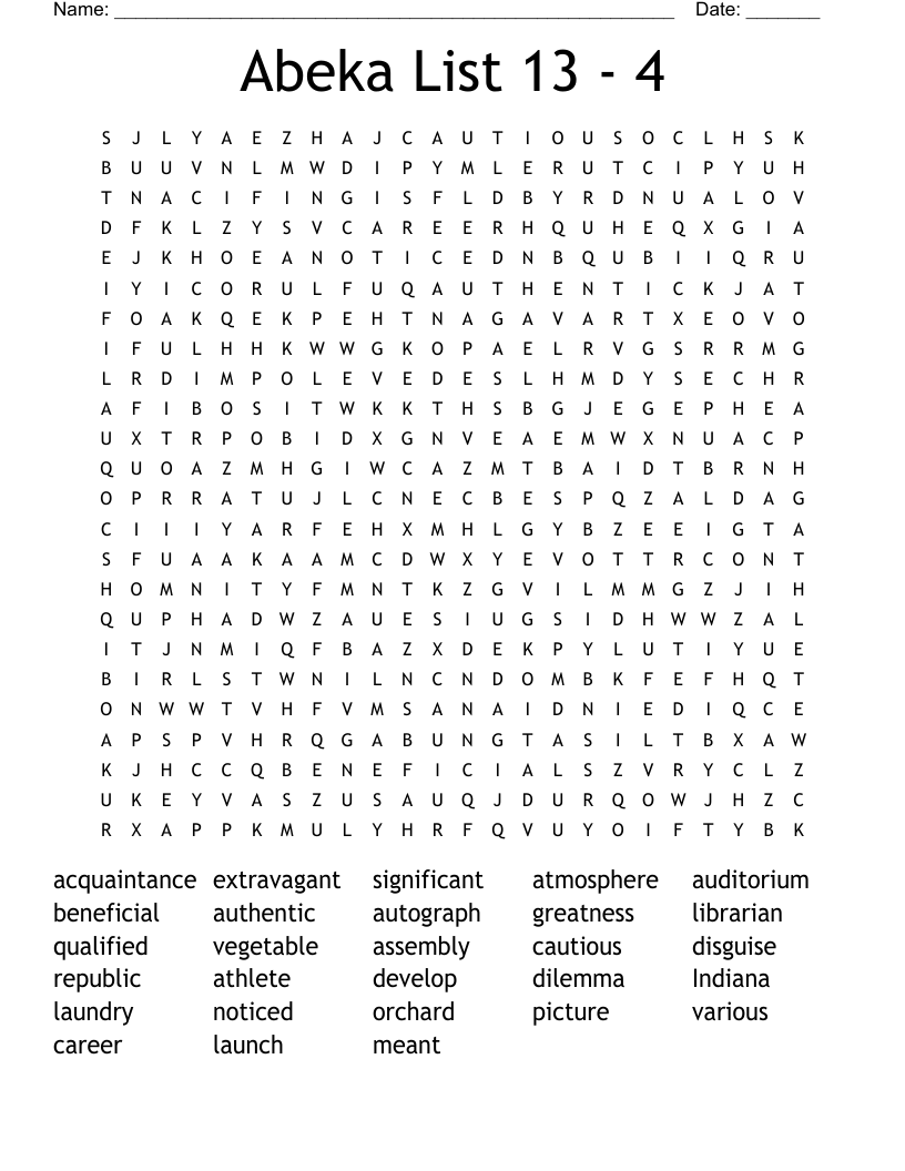 Abeka List 13 4 Word Search WordMint