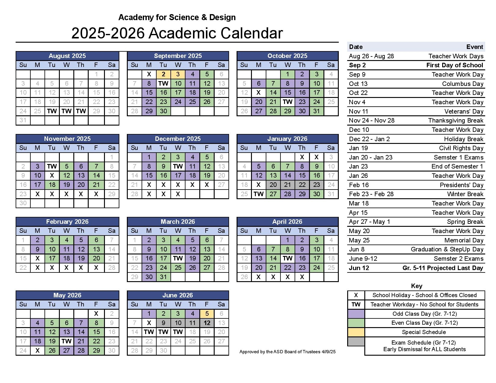 Printable Academic Calendar 2026-26