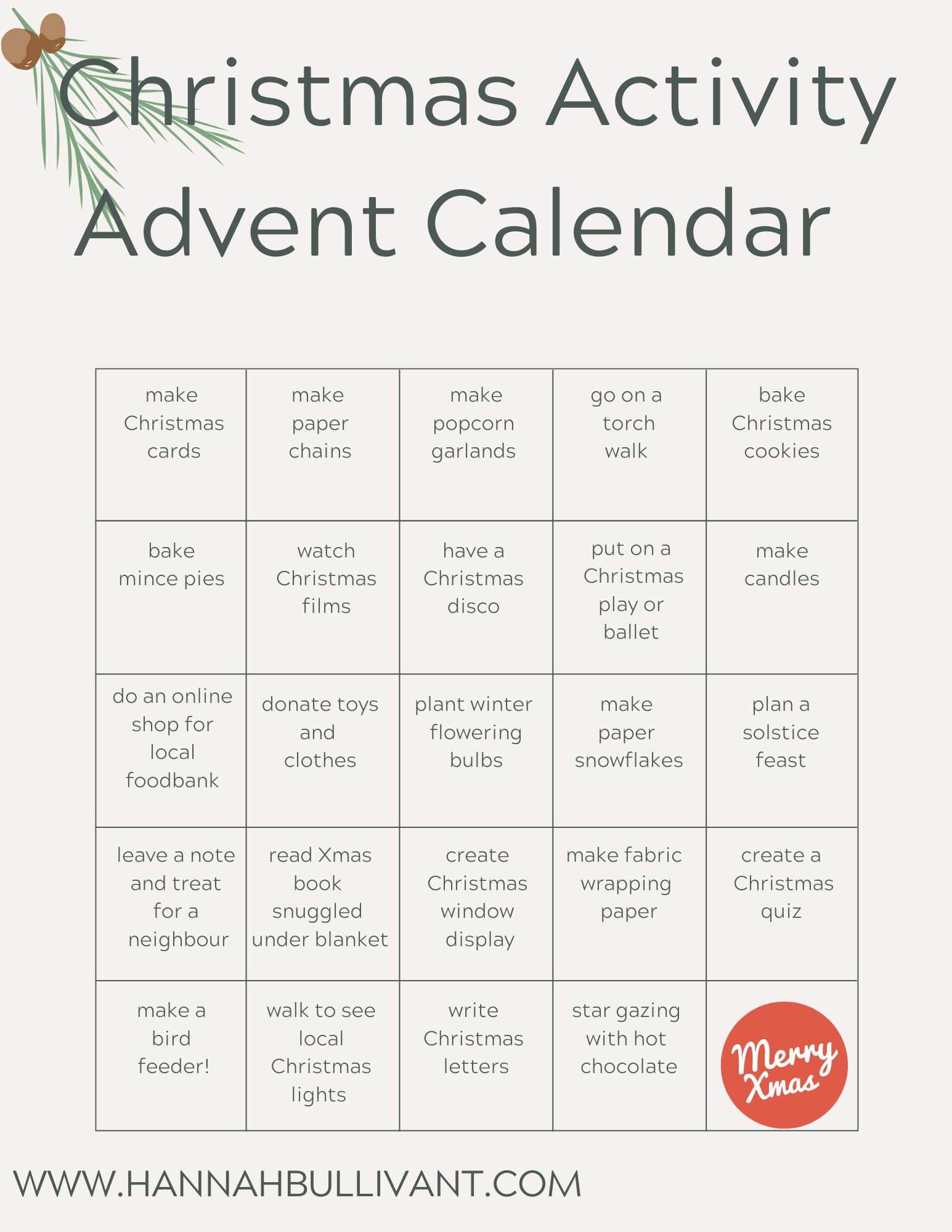 Activity Advent Calendar Hannah Bullivant Interior Designer