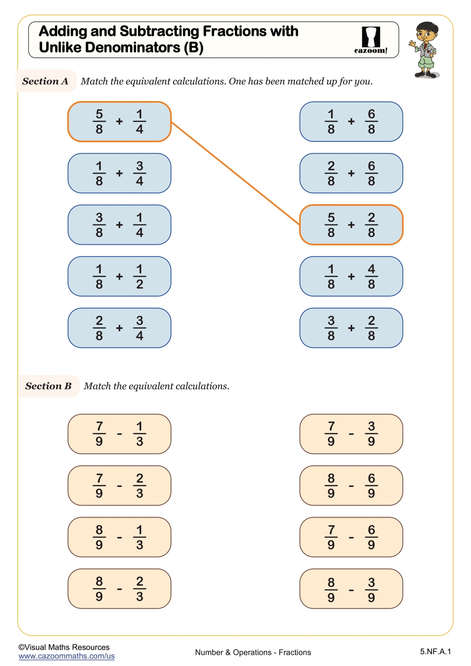 Adding And Subtracting Fractions With Unlike Denominators B Worksheet Fun And Engaging 5th Grade Number And Operations Worksheet