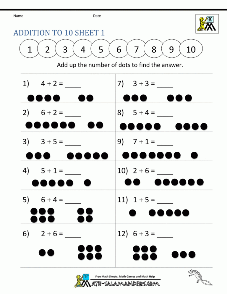 Addition Math Worksheets For Kindergarten