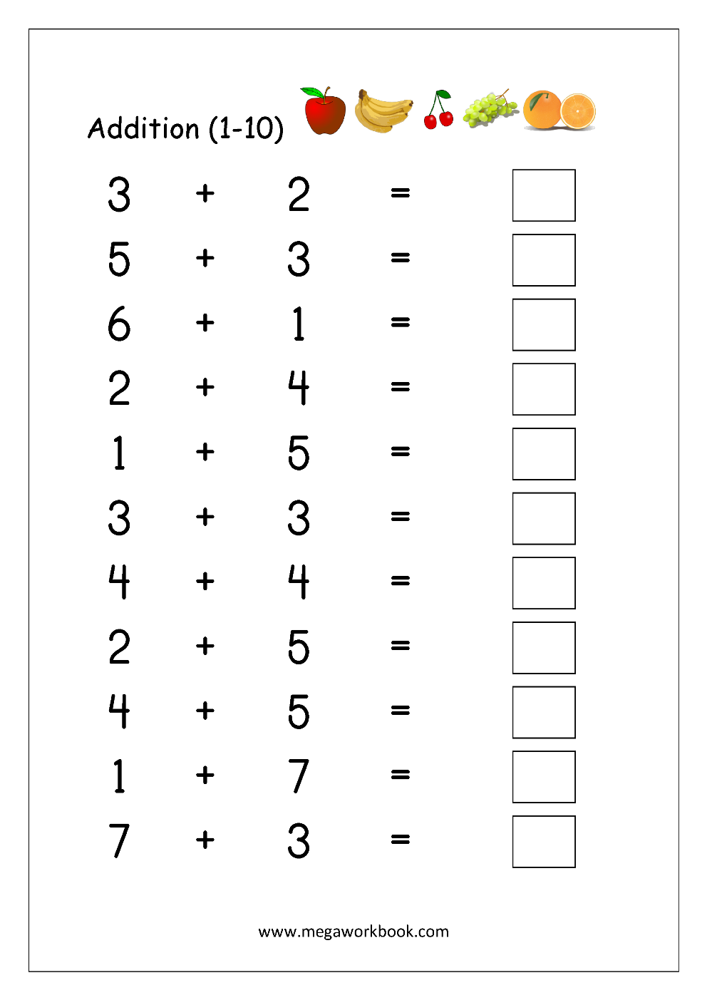 Printable Adding Sheets