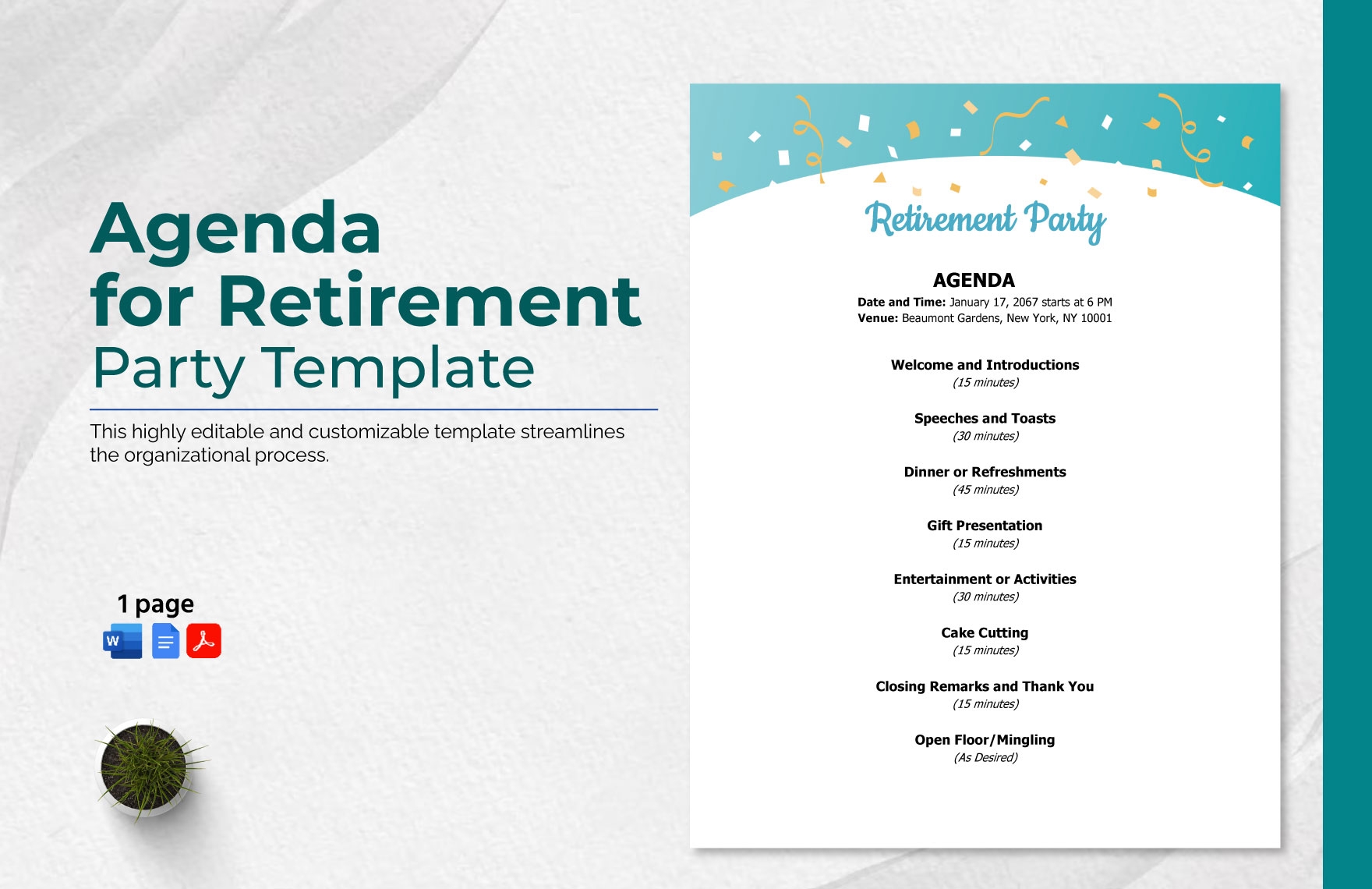Agenda For Retirement Party Template In Word PDF Google Docs 