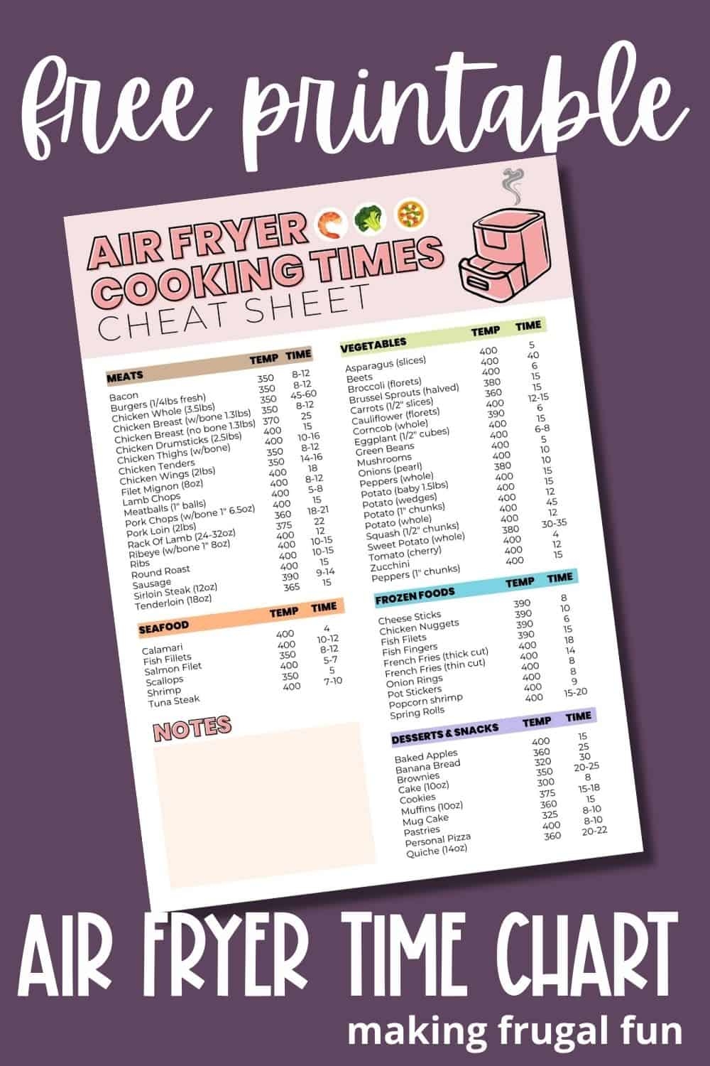 Air Fryer Cooking Times The Complete Guide Free Printable Download Making Frugal FUN