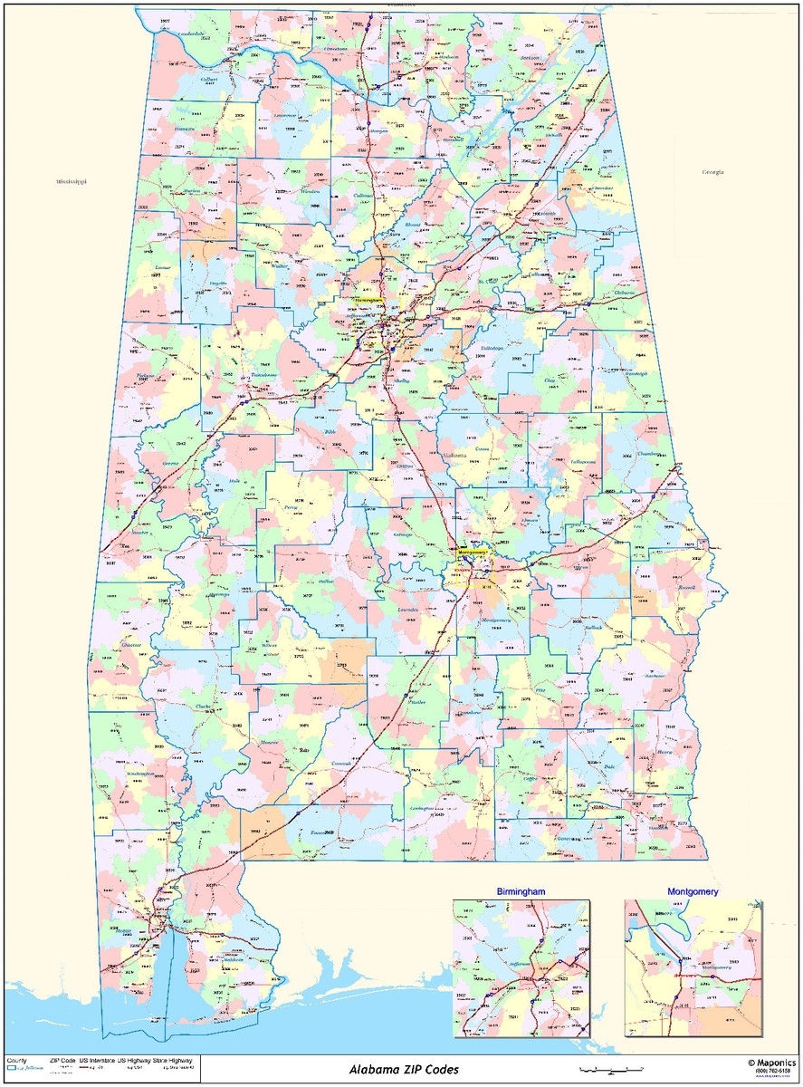 Alabama State Zipcode Laminated Wall Map EBay