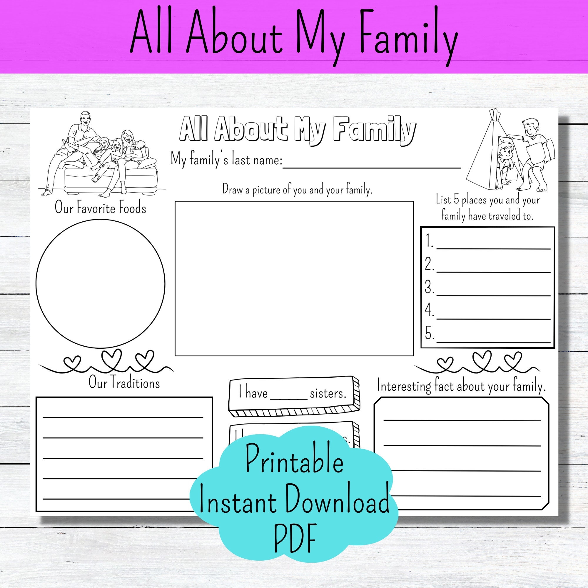 All About My Family Worksheet Kids Activity Page PDF Etsy