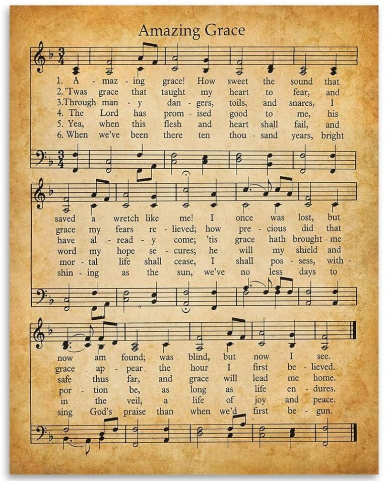 Amazing Grace Music And Lyrics Print Great For Home And Room Decor Antique Music Sheet Poster Inspirational Christian Hymn Gift Choose Unframed Worksheets Library