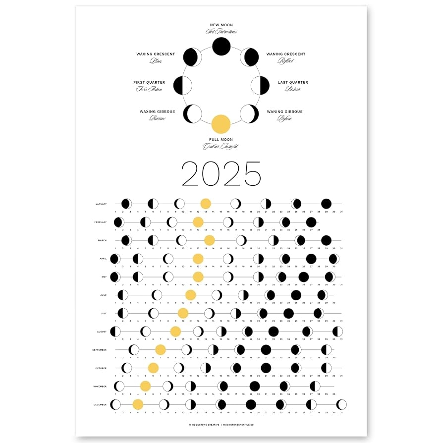 Amazon 2025 Moon Phase Calendar SHIPS FLAT Hangable Light Lunar Wall Poster Great As A Unique Gift Moon Tracking Wall D cor Art Astrology Decorations A Celestial Calendar 
