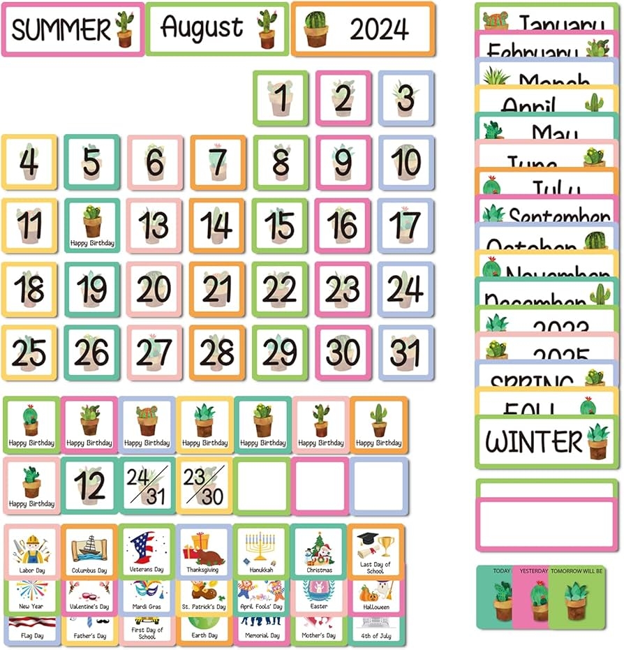 Amazon 89pcs Classroom Monthly Calendar Pocket Chart Cards For Classroom Homeschool Needs Office Products
