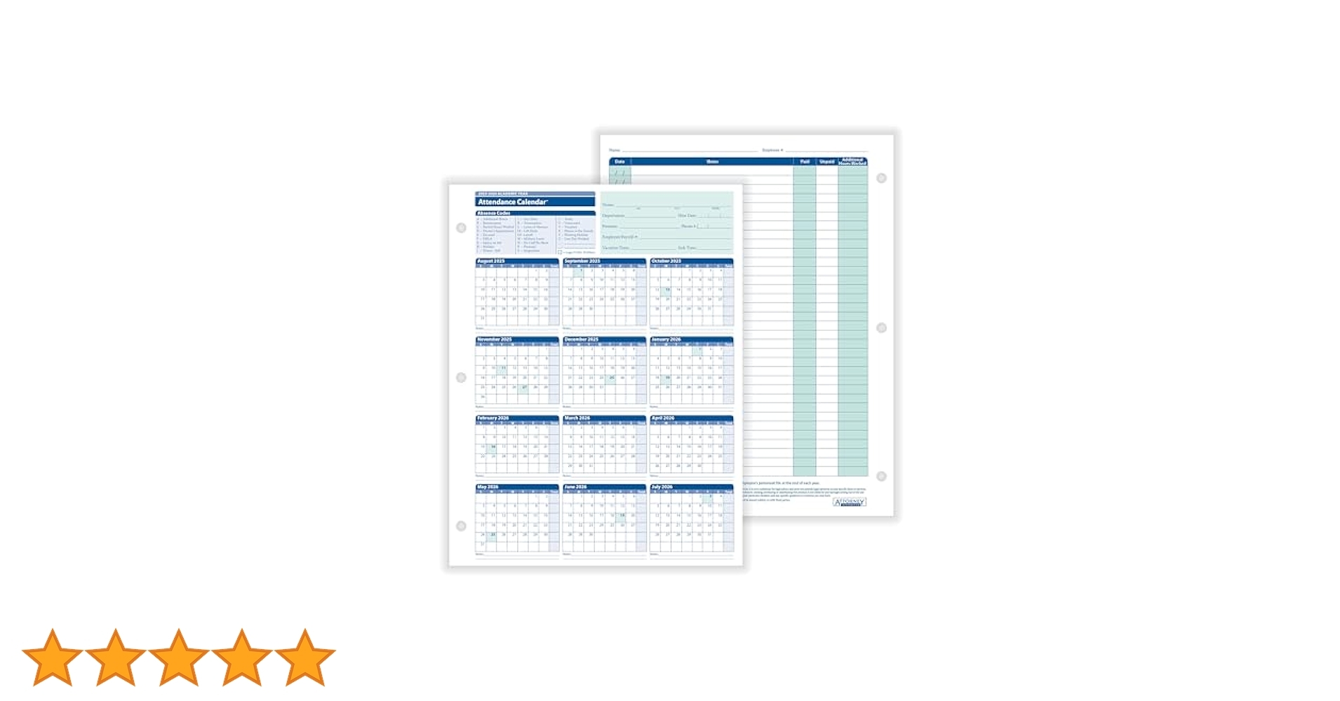 Amazon ComplyRight 2025 2026 Academic Attendance Calendar Pack Of 50 Office Products