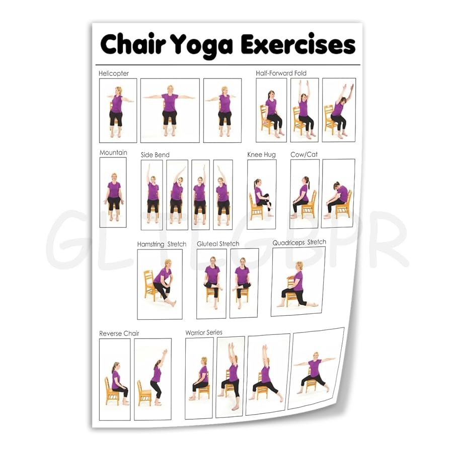Amazon GLTLGBPR Chair Yoga Exercise Instruction Poster Yoga Pose Chart Poster For Seniors Wall Art Canvas Printing Office Bedroom Aesthetic 08x12inch 20x30cm Unframe style Posters Prints