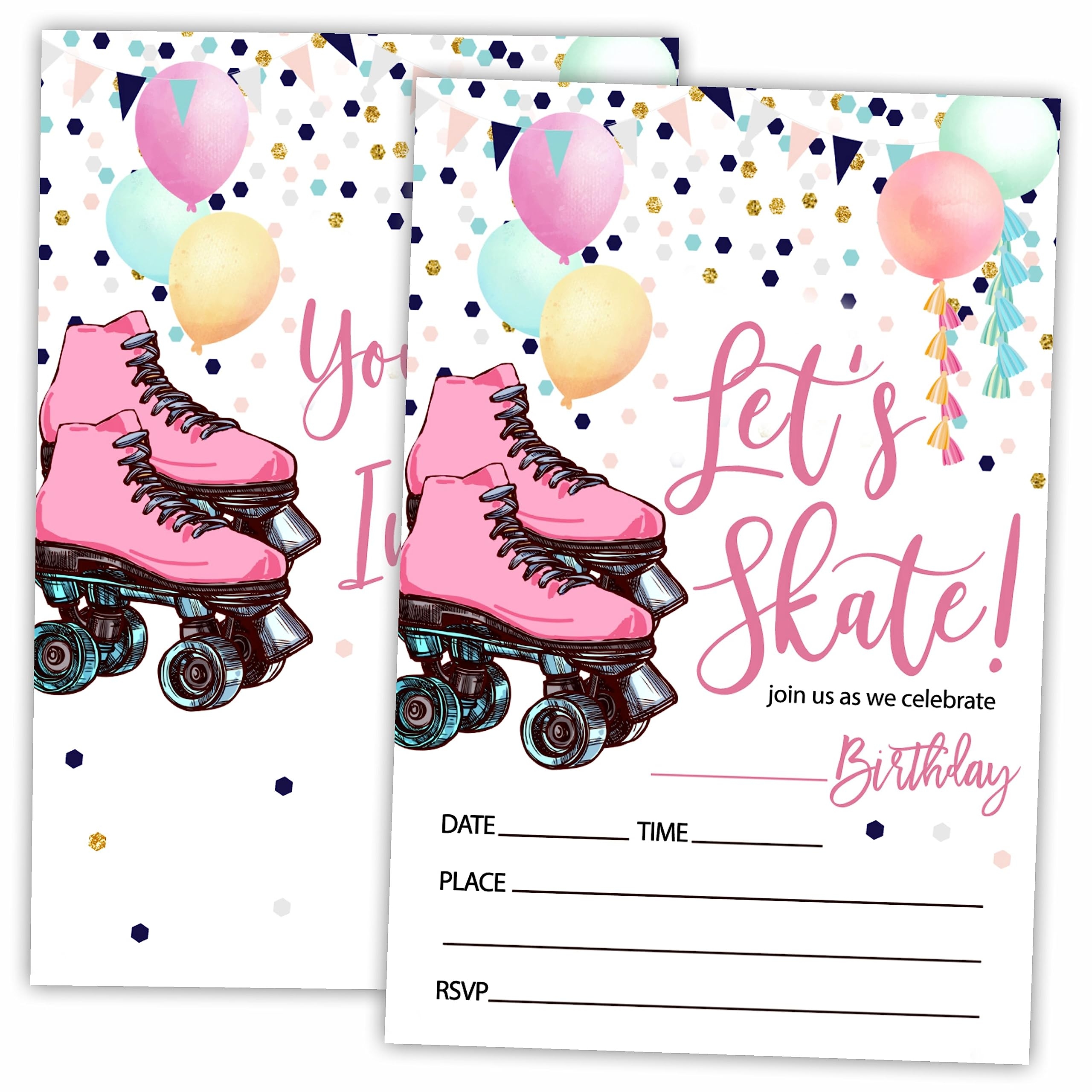Amazon Let s Skate Birthday Invitations Roller Skate Double Sided Fill In Invite Cards For Birthday Party Boys Girls Kids Teen 20 