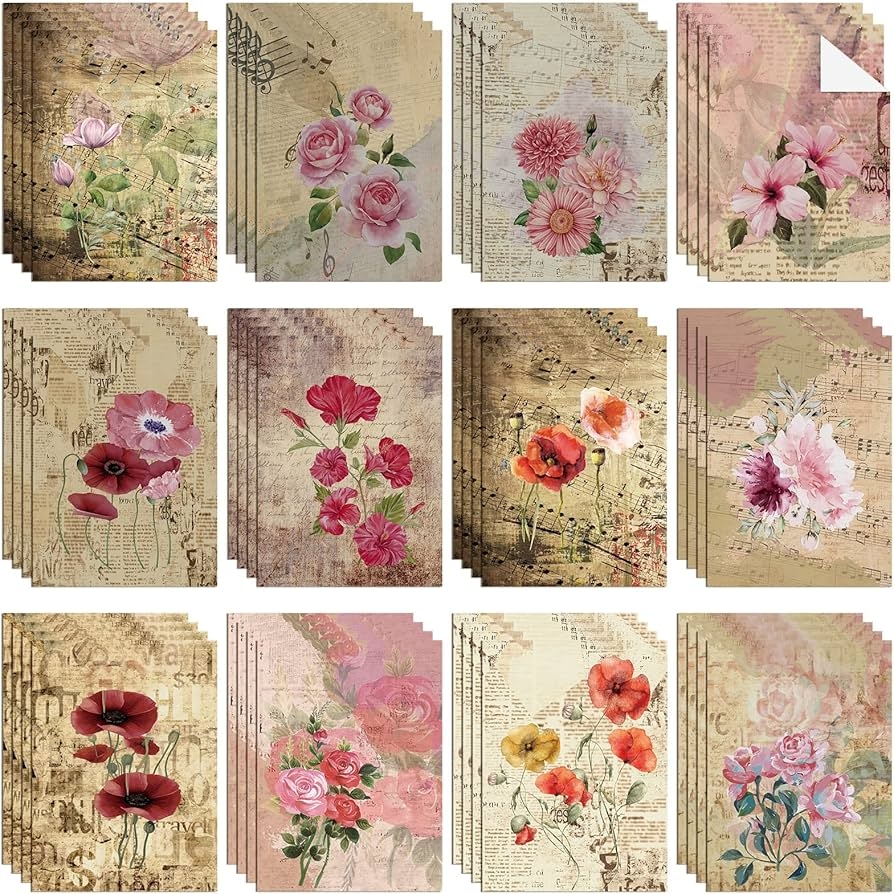 Amazon PerKoop 48 Sheets Vintage Floral Decoupage Scrapbook Paper For Furniture 8 3 X 11 7 Inches Flower Paper Decor For Crafts 12 Styles Floral Decoupage Art Collage For Home Decor