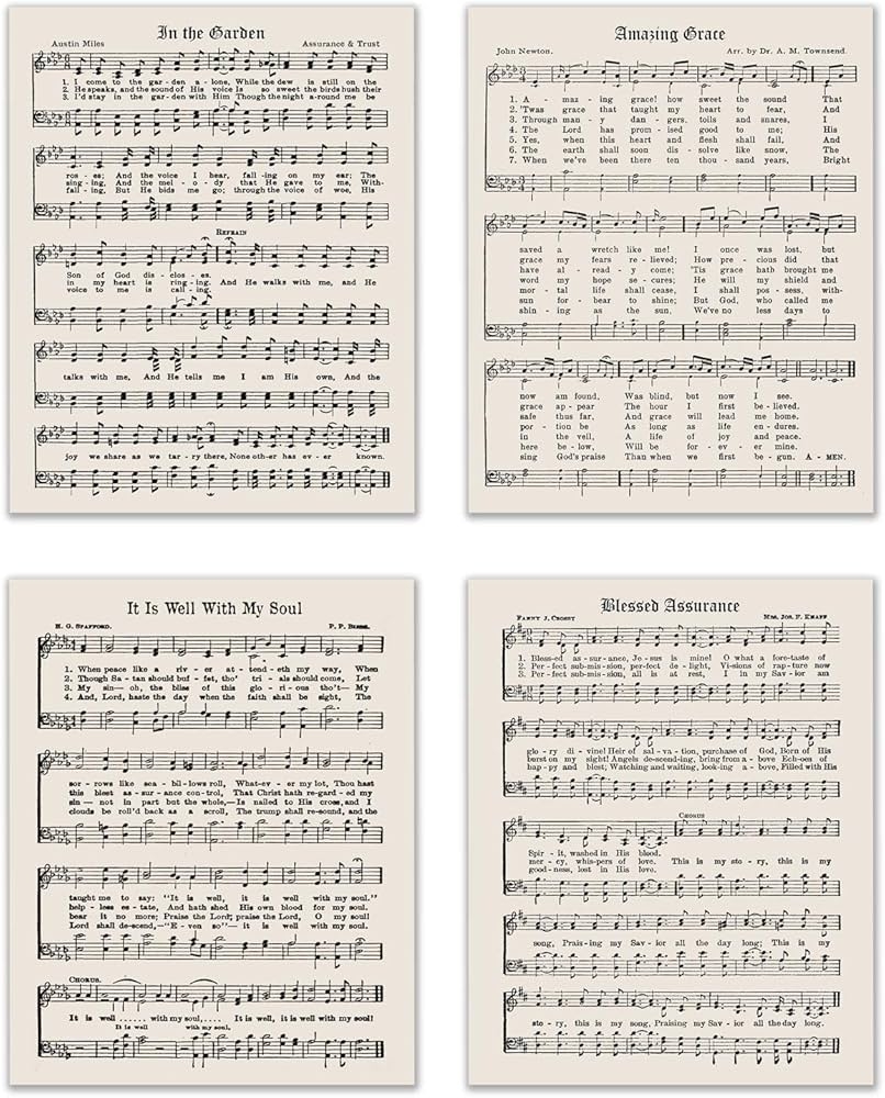 Amazon Picture This Prints Religious Christian Hymns Set Of 4 8x10 Inch Hymn Pictures Hymn Wall Art Old Sheet Music Religious Sheet Music Gospel Sheet Music Photos Unframed Religious Wall Decor 