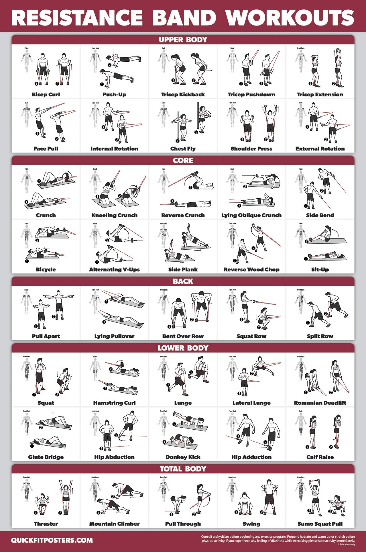 Amazon QUICKFIT Resistance Bands Workout Exercise Poster Double Sided Laminated 18 X 24 Sports Outdoors