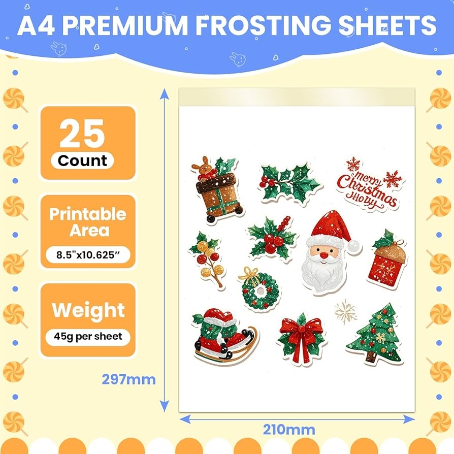 Amazon SENTRELA Edible Paper 25 Count A4 11 7 X 8 3 Sugar Sheets For Edible Printer Edible Image Paper Frosting Sheets Icing Sheets For Edible Paper Printer Sugar Paper Edible Sheets For Cakes 