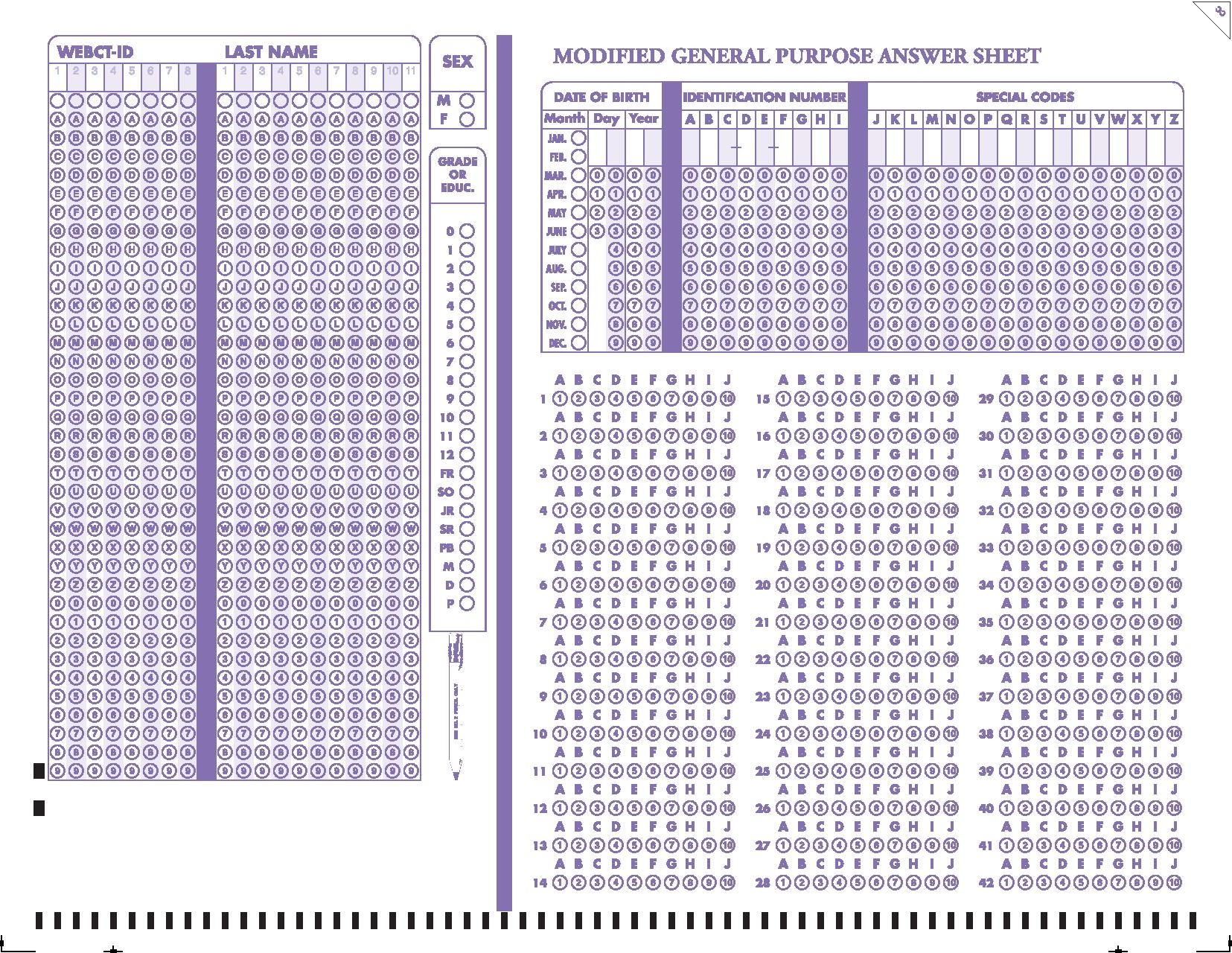 Answer Sheets For Grading Answer Sheets For Grading