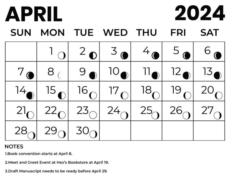April 2024 Calendar With Moon Phases In EPS Illustrator JPG Word SVG Download Template