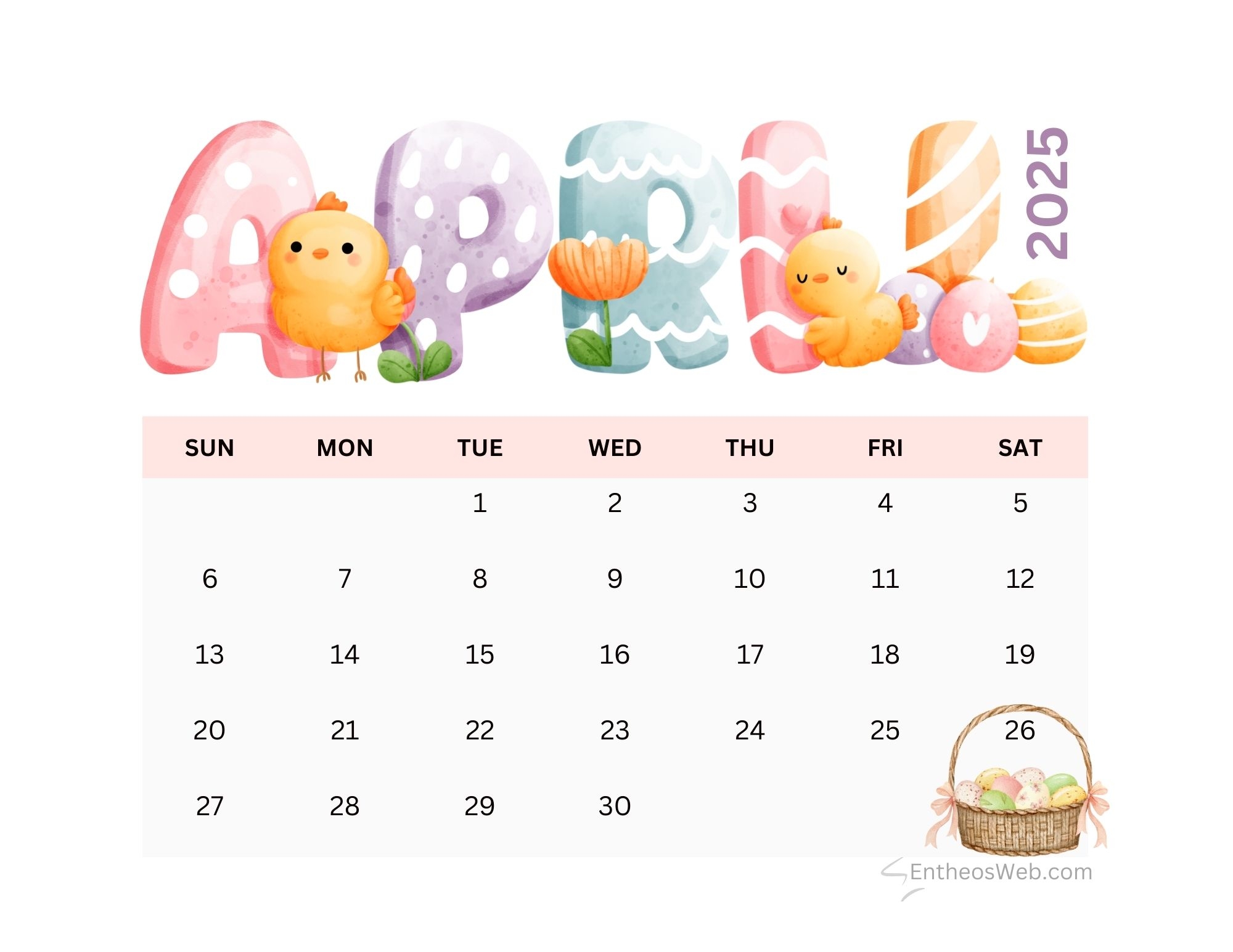 April 2025 Calendar Printables EntheosWeb
