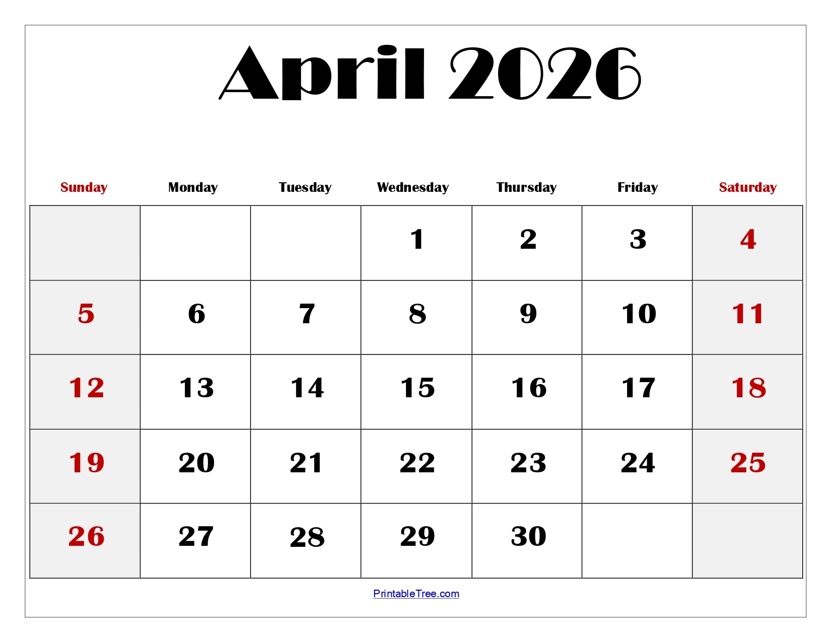 Printable April Calendar Free