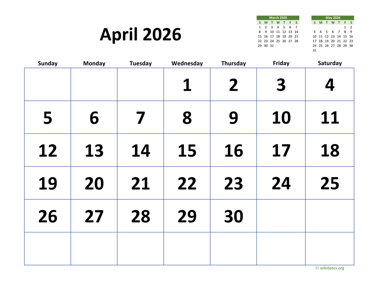 Printable Calendar 2026 April Printable Calendar 2026 April