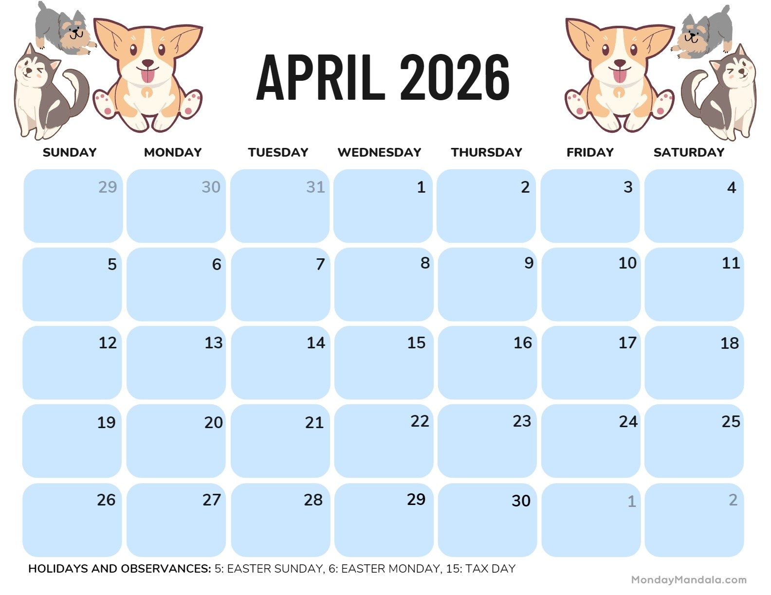 Free Printable Calendar April 2026