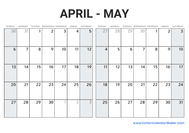 April And May 2025 Calendar Custom Calendar Maker